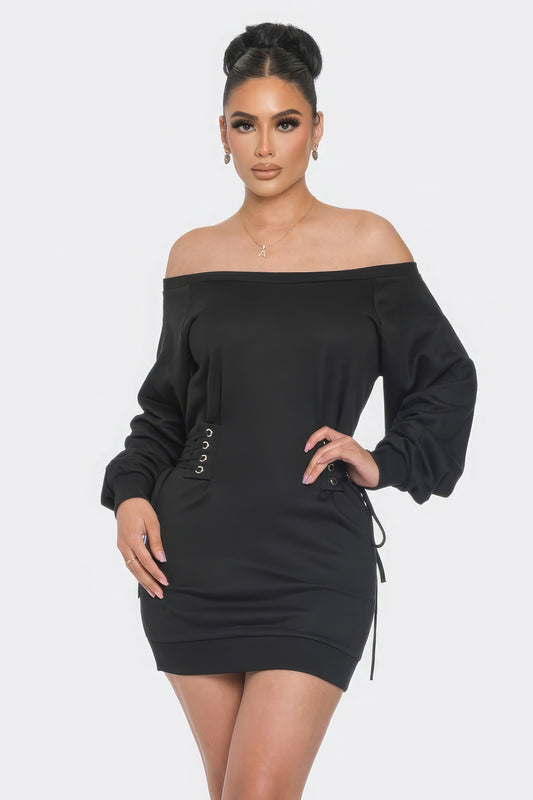 Off Shoulder Mini Dress - Black