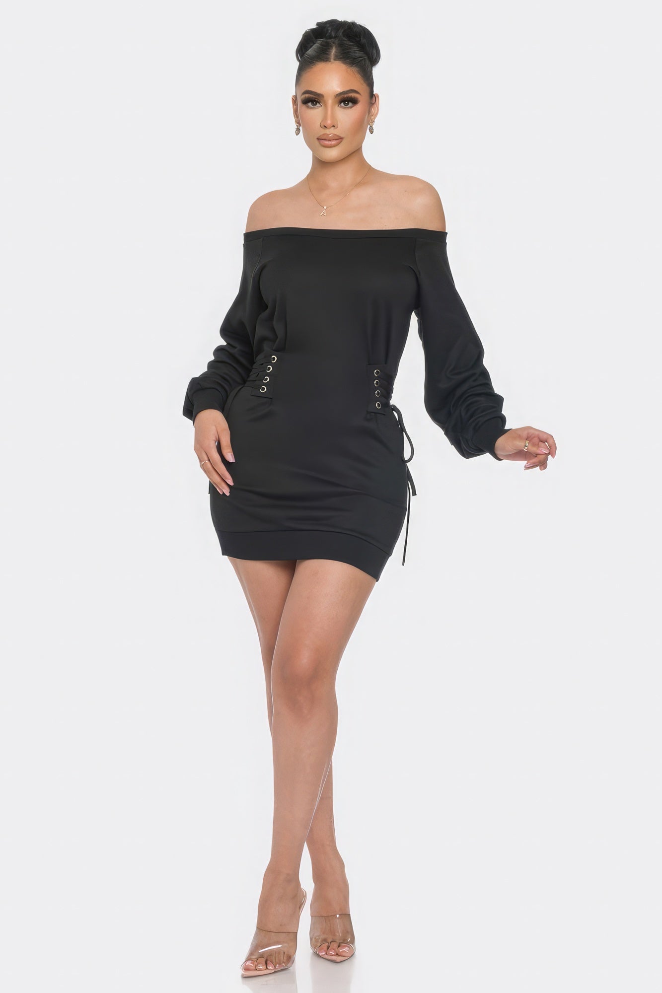 Off Shoulder Mini Dress - Black