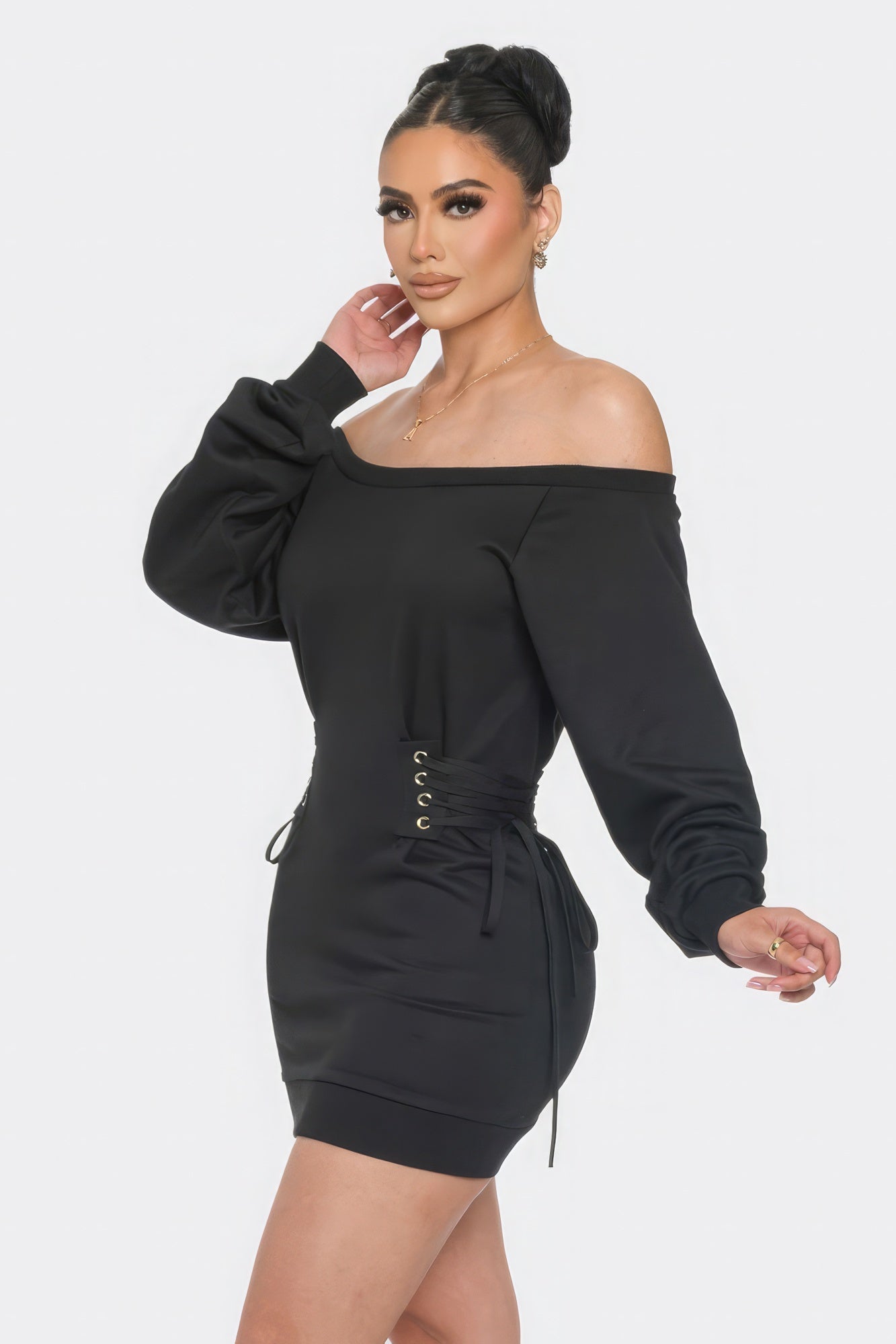 Off Shoulder Mini Dress - Black