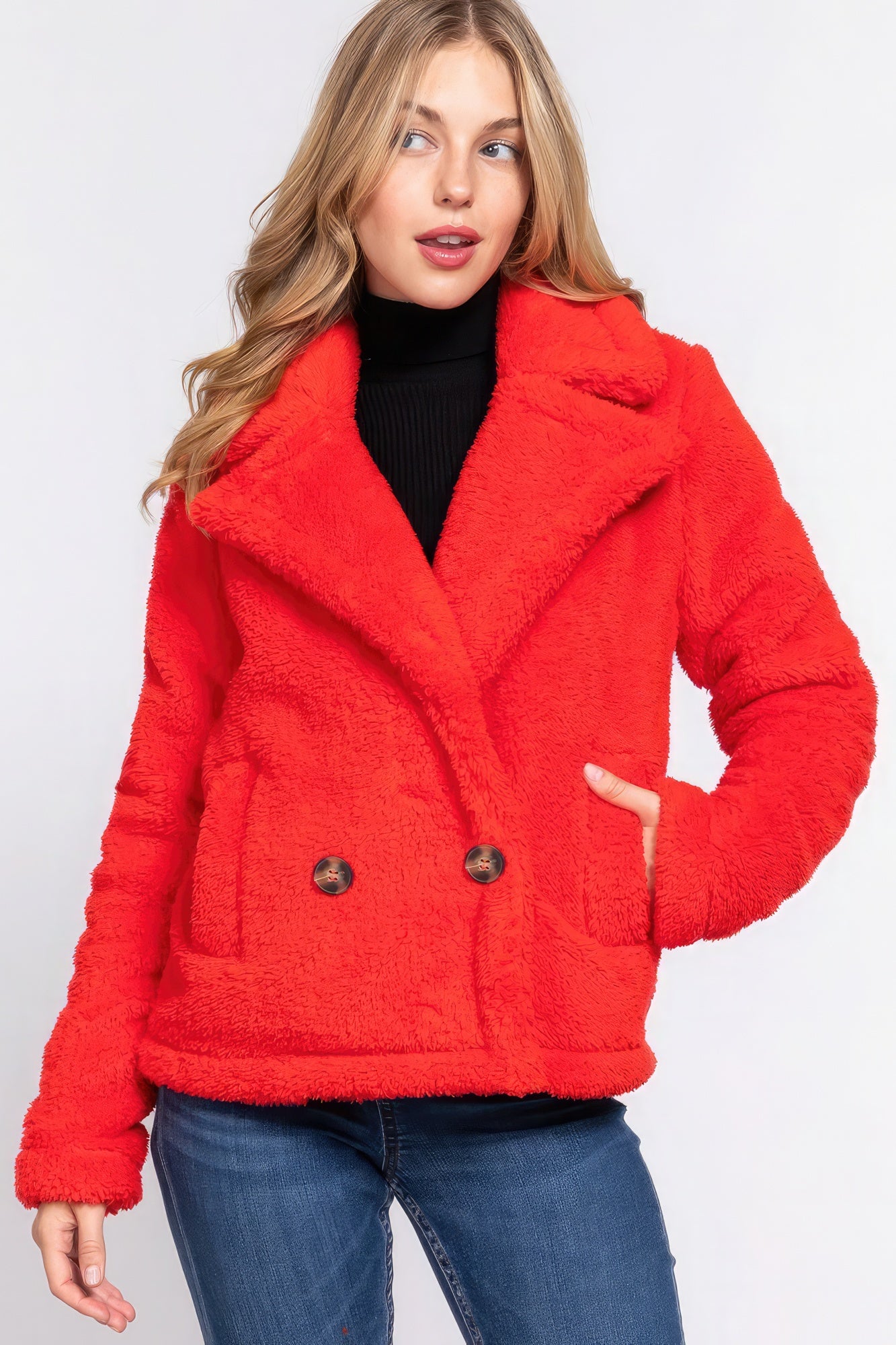 Faux Fur Sherpa Jacket - Orange