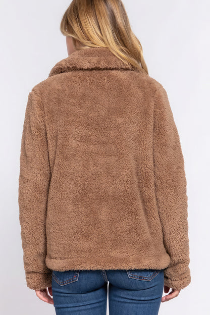 Faux Fur Sherpa Jacket - Camel