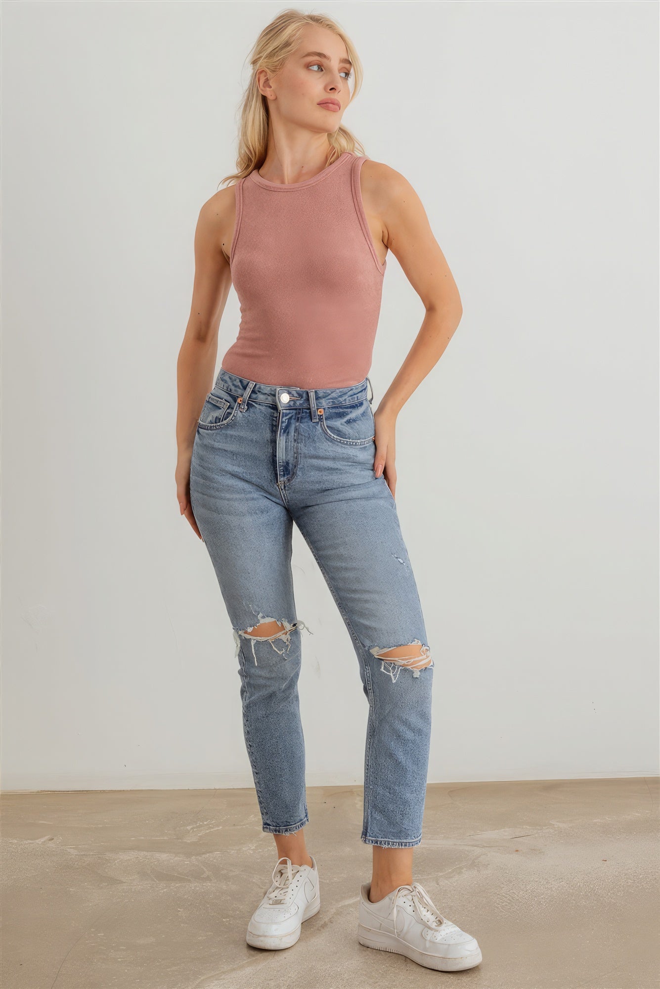 Ribbed Knit Sleeveless Bodysuit - Mauve