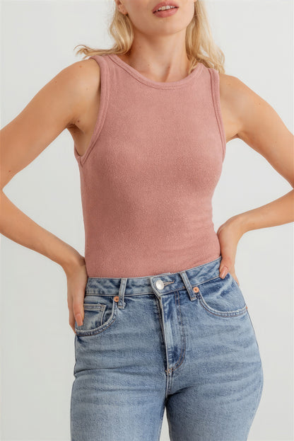 Ribbed Knit Sleeveless Bodysuit - Mauve