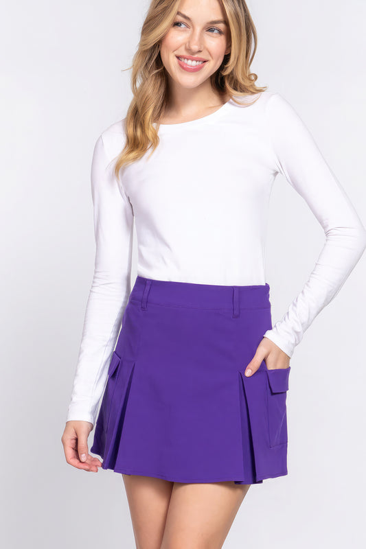 Stretch Cargo Mini Skirt With Underpants - Purple