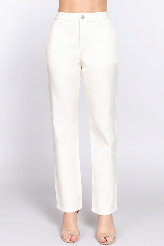 Cotton Straight Fit Twill Long Pants - Beige