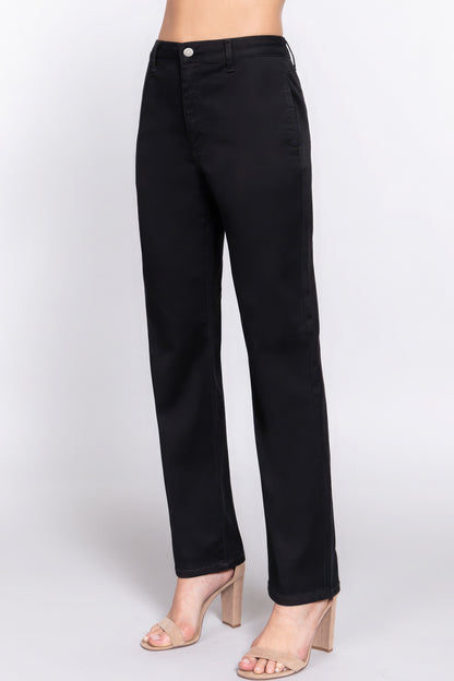 Cotton Straight Fit Twill Long Pants - Black