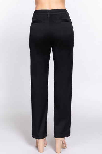 Cotton Straight Fit Twill Long Pants - Black