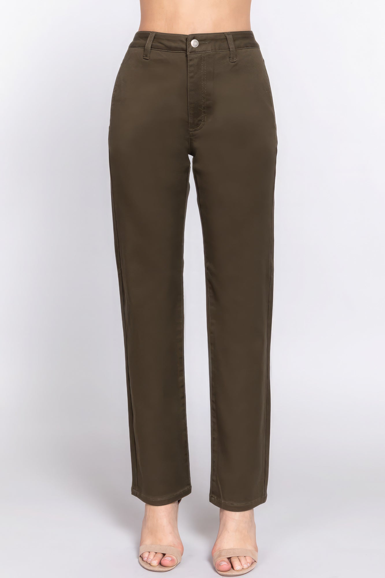 Cotton Straight Fit Twill Long Pants - Olive