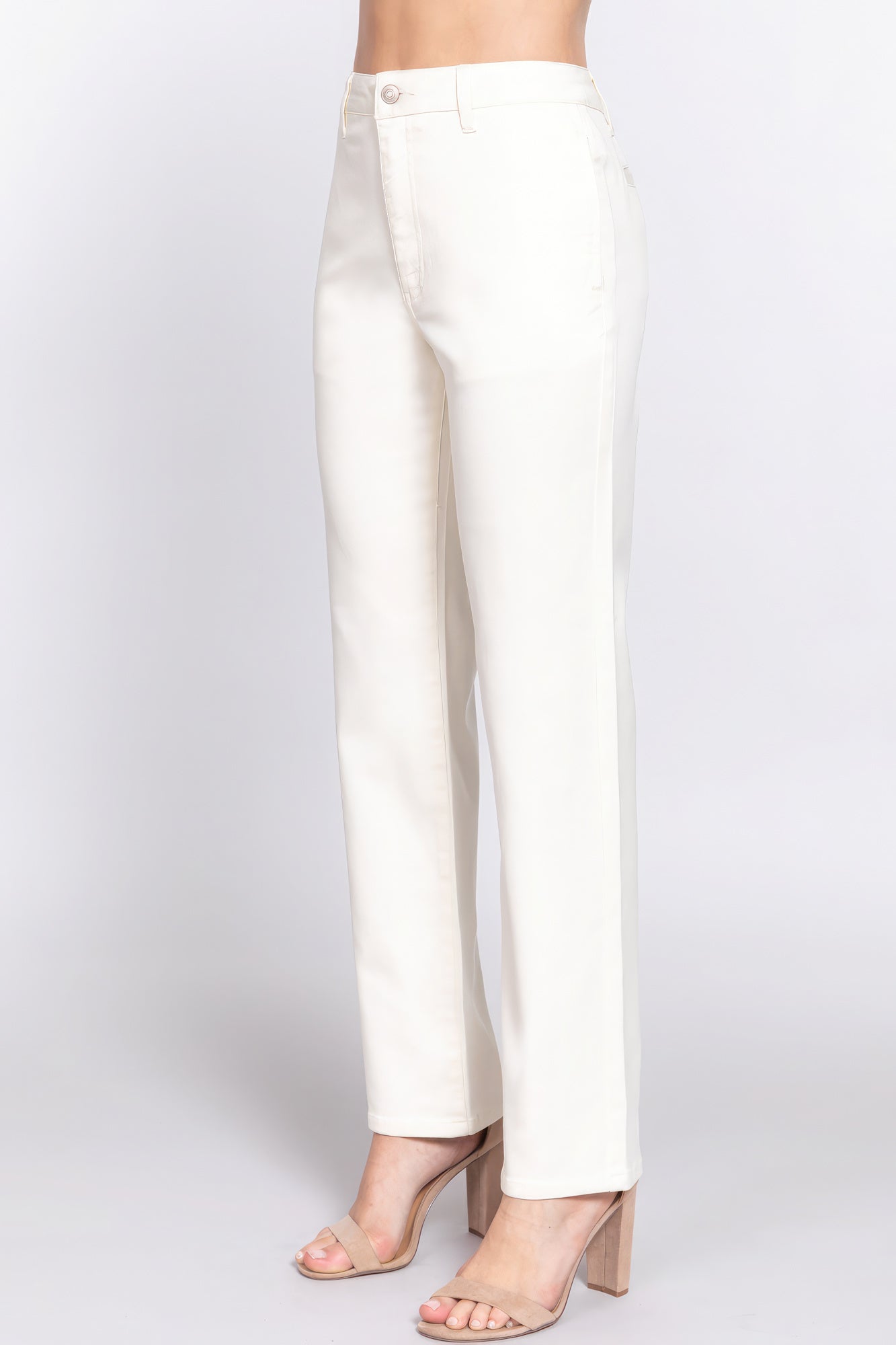 Cotton Straight Fit Twill Long Pants - Beige