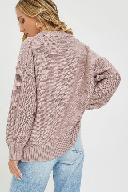 V Neck Oversized Sweater - Mauve