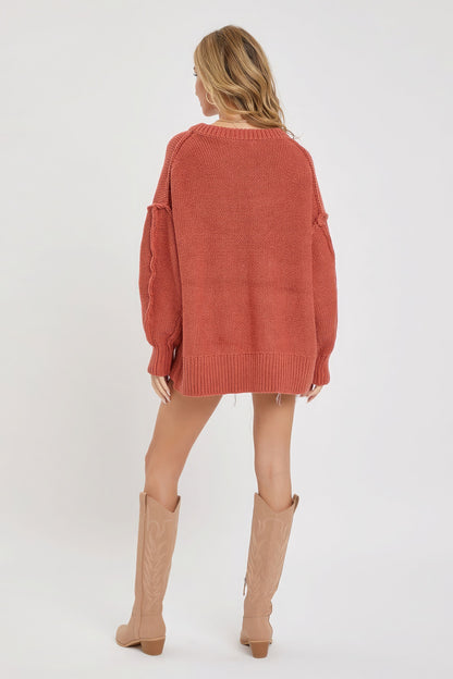 V Neck Oversized Sweater - Marsala