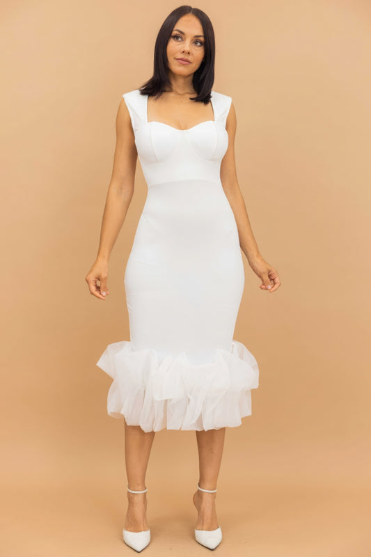 Organza Ruffle Detailed Fashion Dress - White