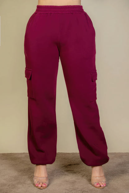 Plus Size Side Pocket Drawstring Waist Sweatpants - Burgundy