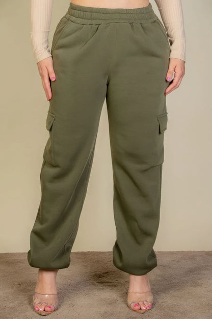 Plus Size Side Pocket Drawstring Waist Sweatpants - Olive
