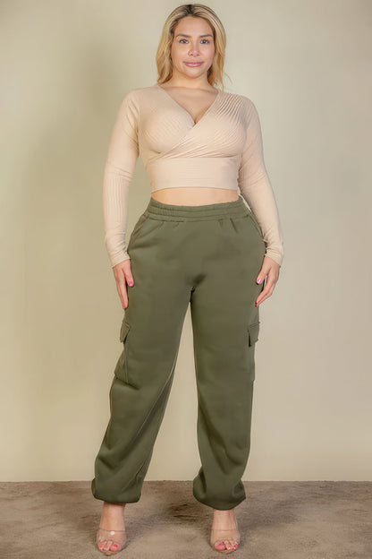 Plus Size Side Pocket Drawstring Waist Sweatpants - Olive