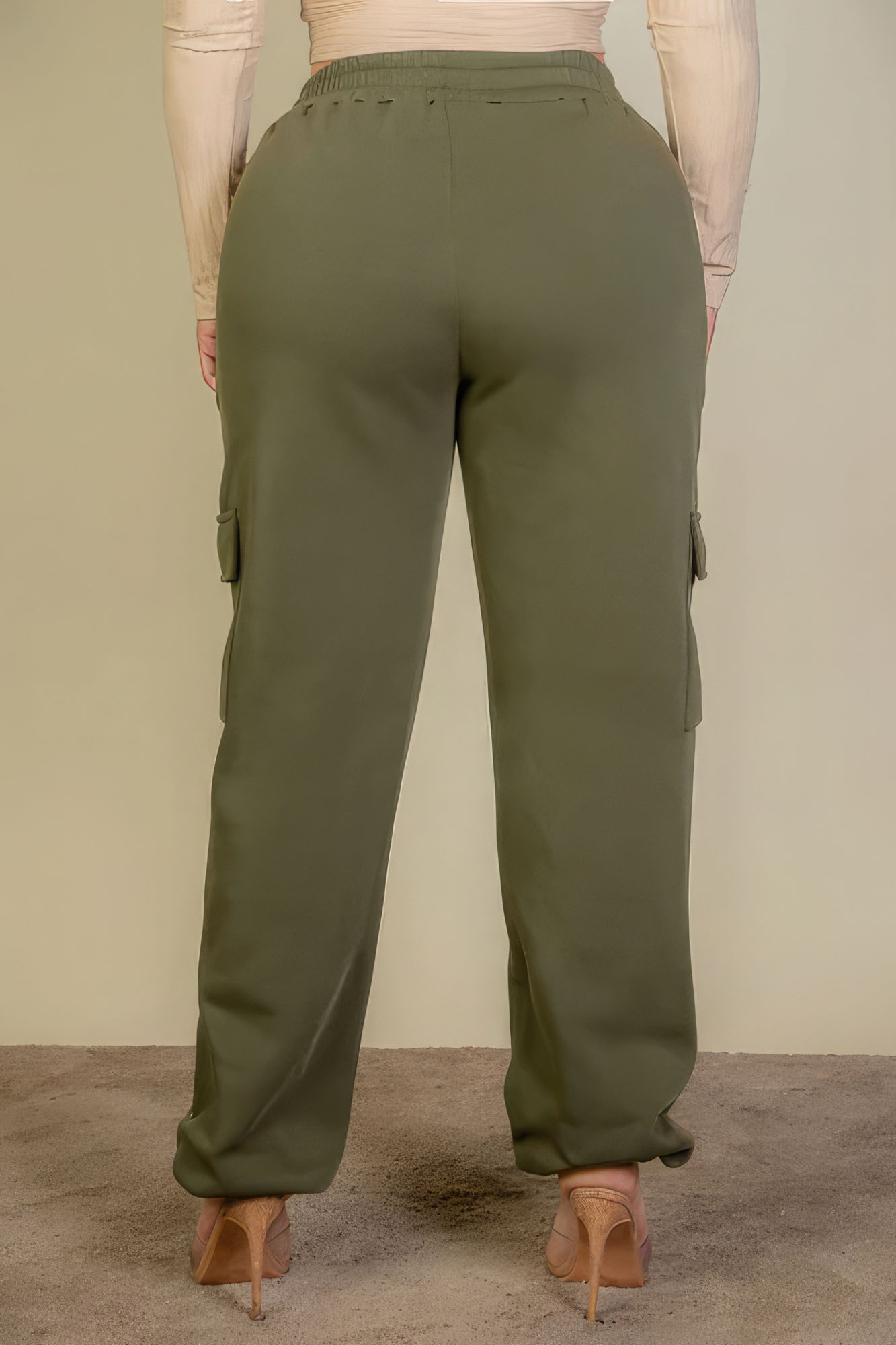 Plus Size Side Pocket Drawstring Waist Sweatpants - Olive