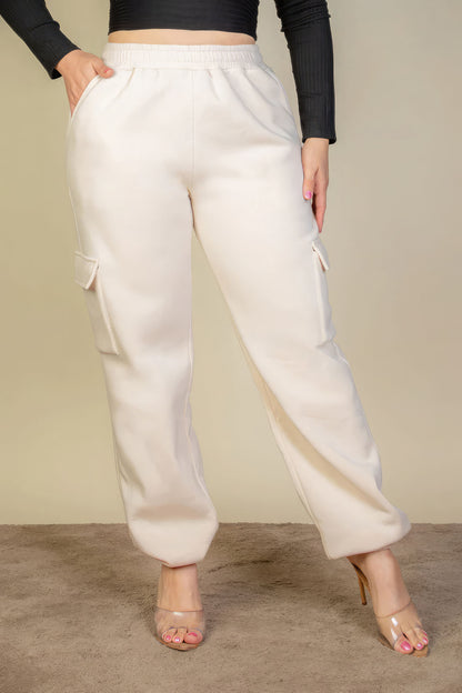 Plus Size Side Pocket Drawstring Waist Sweatpants - Stone