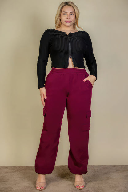 Plus Size Side Pocket Drawstring Waist Sweatpants - Burgundy