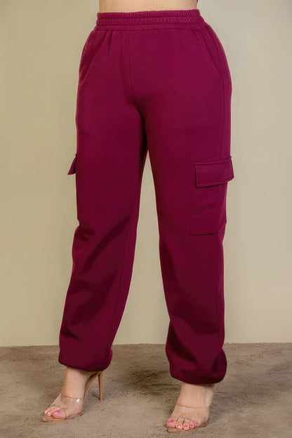 Plus Size Side Pocket Drawstring Waist Sweatpants - Burgundy