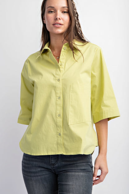 Half Sleeve Stretch Poplin Button Down Shirt