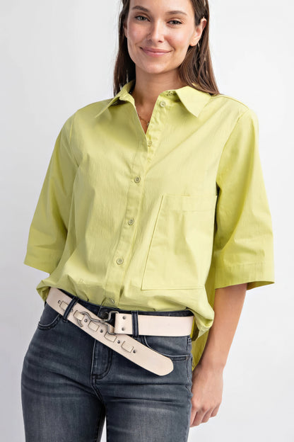 Half Sleeve Stretch Poplin Button Down Shirt