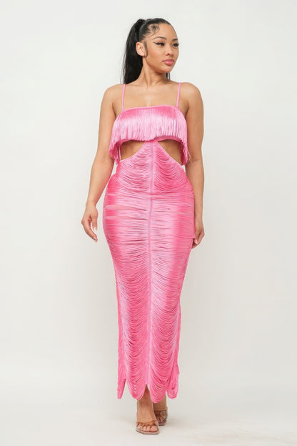 Lux Fringe Maxi Dress - Pink