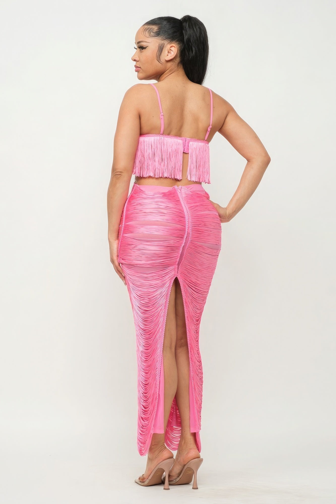 Lux Fringe Maxi Dress - Pink