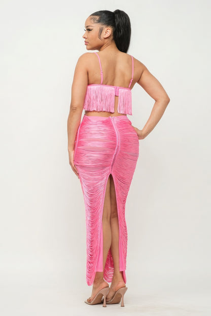 Lux Fringe Maxi Dress - Pink