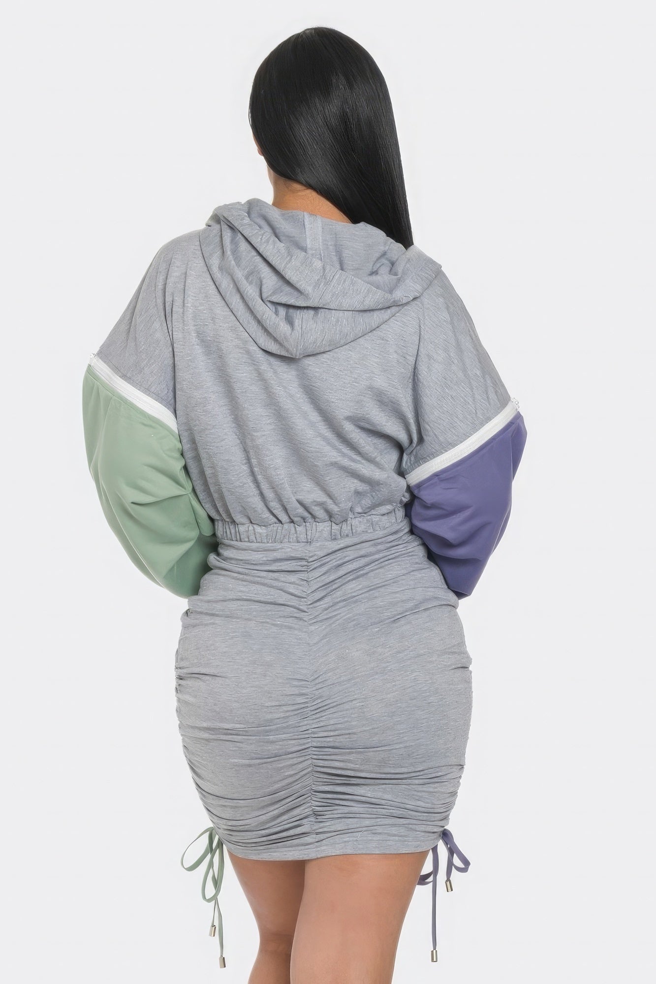 Detachable Zipper Mini Dress - Grey, Purple, Sage
