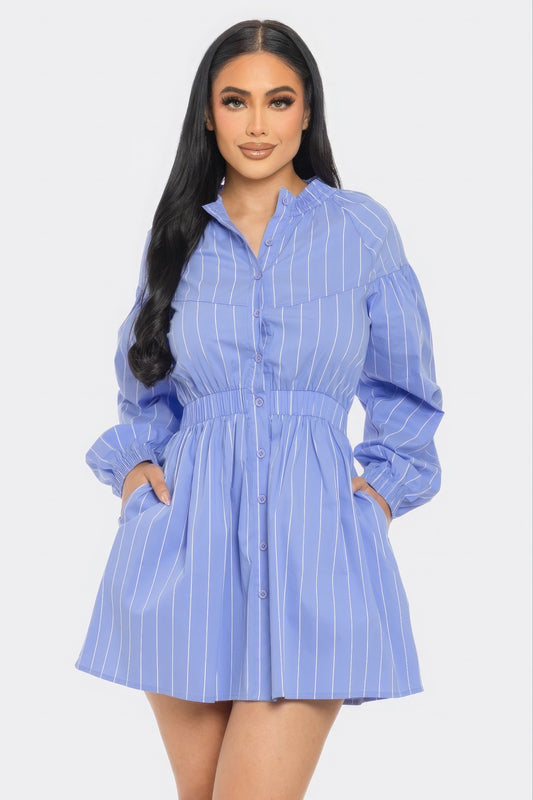 Striped Mini Dress - Blue