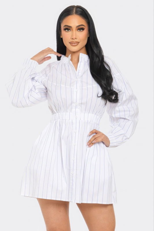 Striped Mini Dress - White