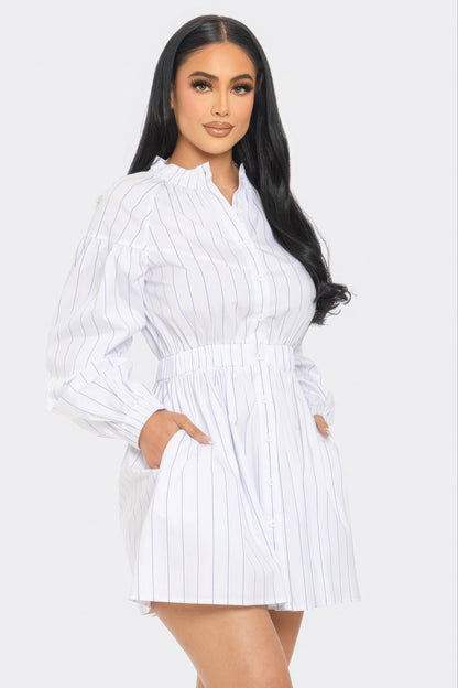 Striped Mini Dress - White