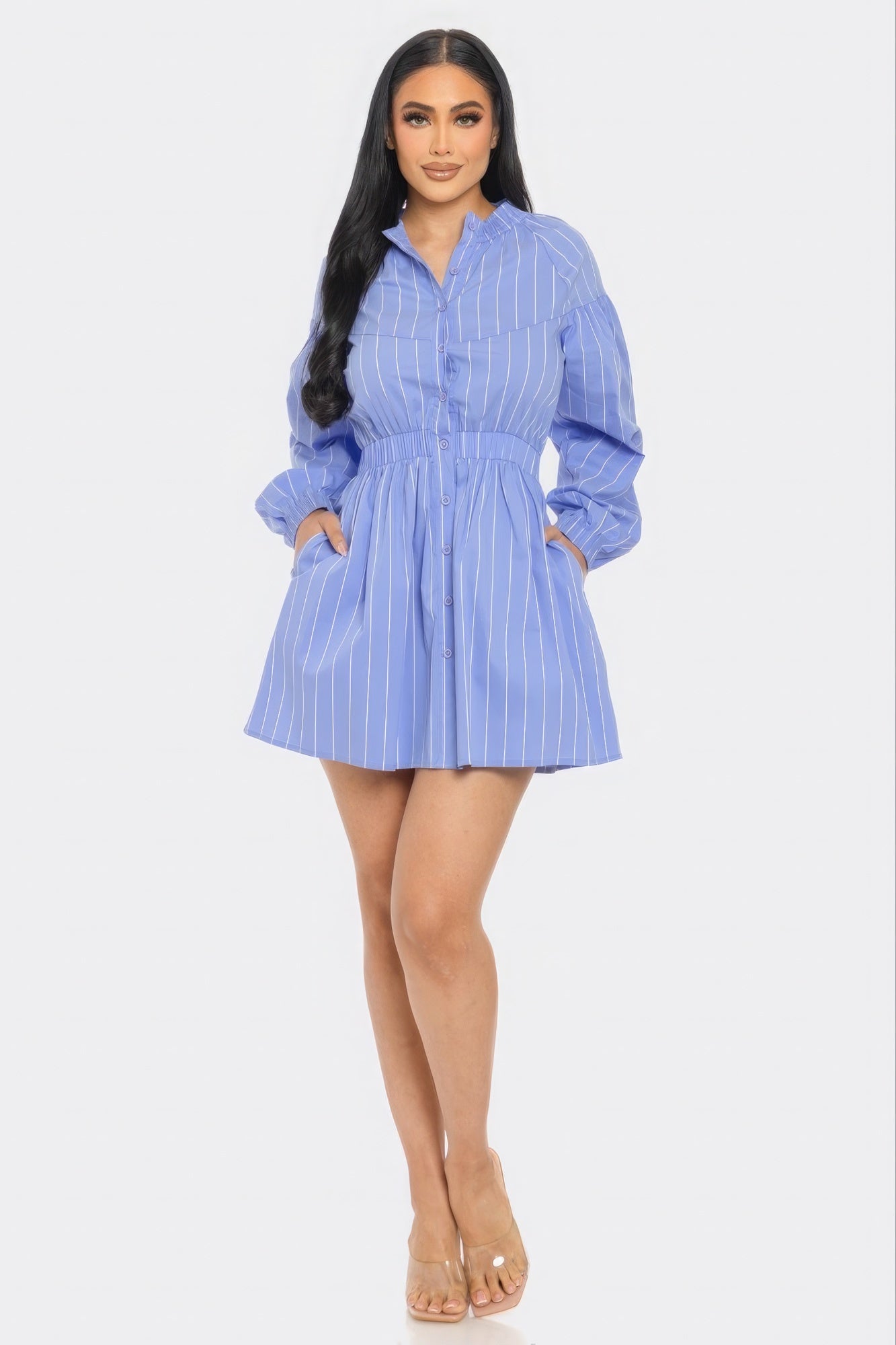 Striped Mini Dress - Blue