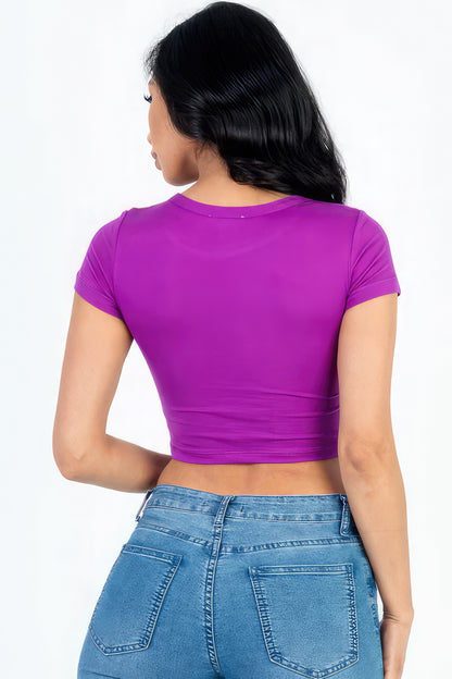 Short Sleeve Round Neck Crop Top - Dahlia Purple