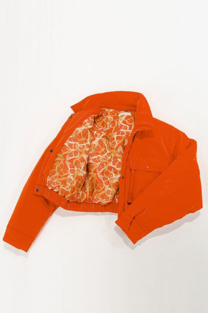 Shiny Puffer Bomber Jacket - Orange