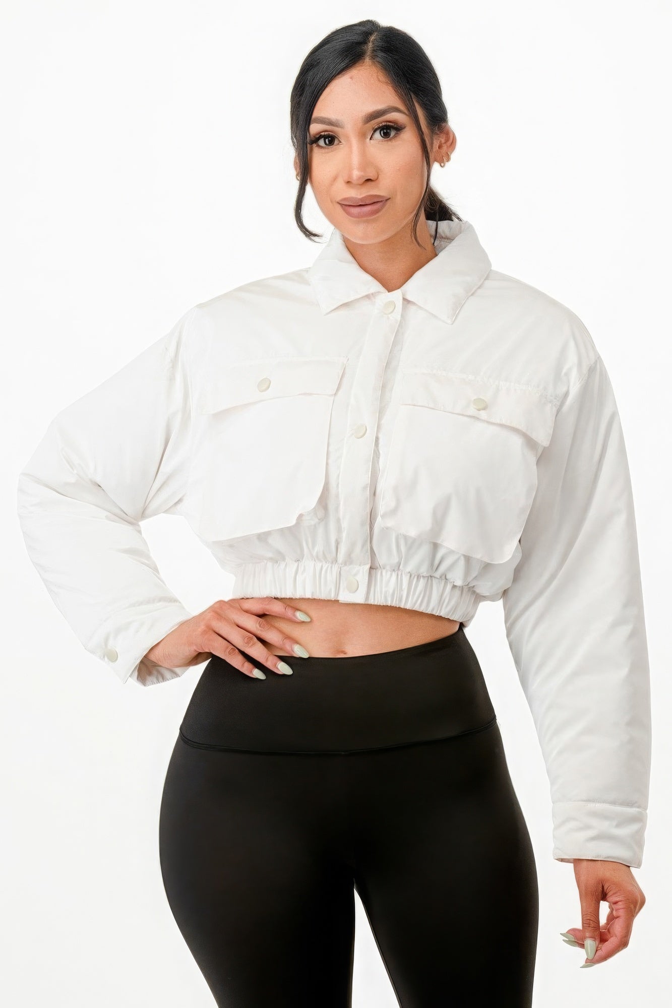 Shiny Puffer Bomber Jacket - White