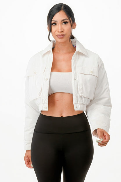 Shiny Puffer Bomber Jacket - White