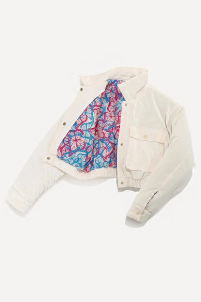 Shiny Puffer Bomber Jacket - White