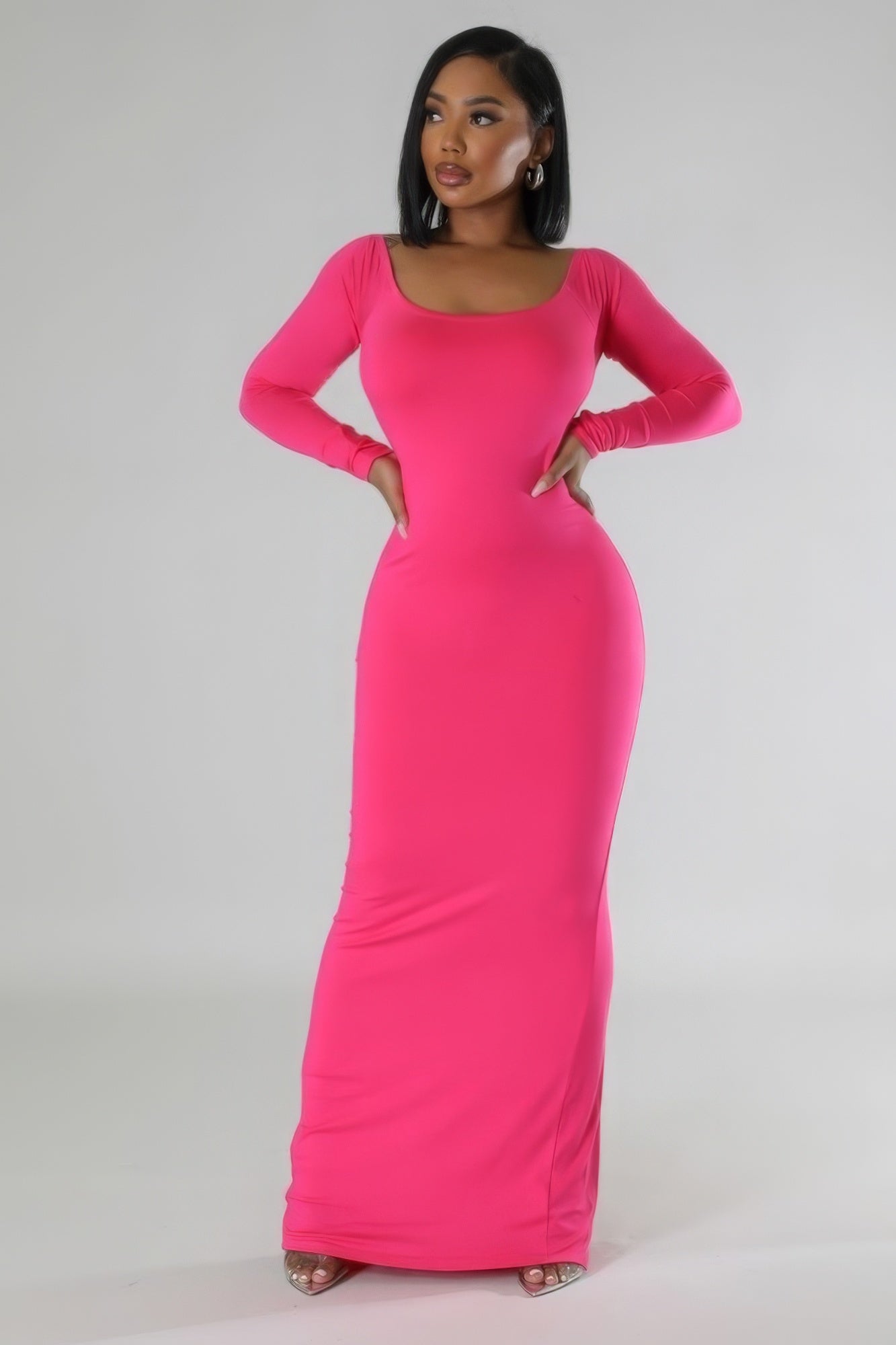 Long Sleeves Stretch Dress - Pink