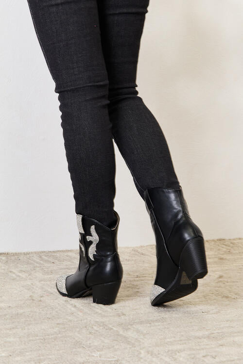 Rhinestone Pointed  Boots - Black
