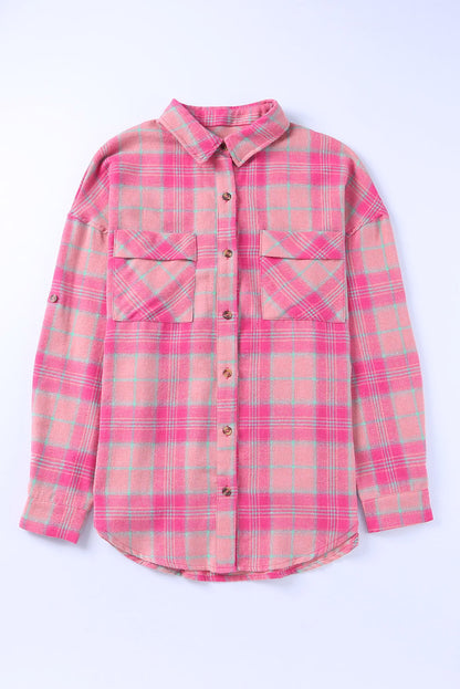 Cotton Plaid Button Up Dropped Shoulder Shirt