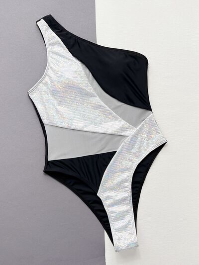 Tianna Contrast Glitter Panel One-Piece Swimsuit