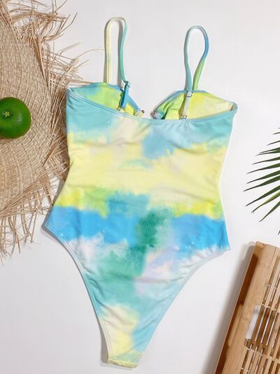 Masterpiece Cutout Tie-Dye Spaghetti Strap One-Piece Swimwear