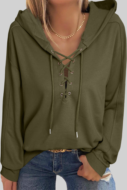 Cotton Lace-Up Dropped Shoulder Hoodie