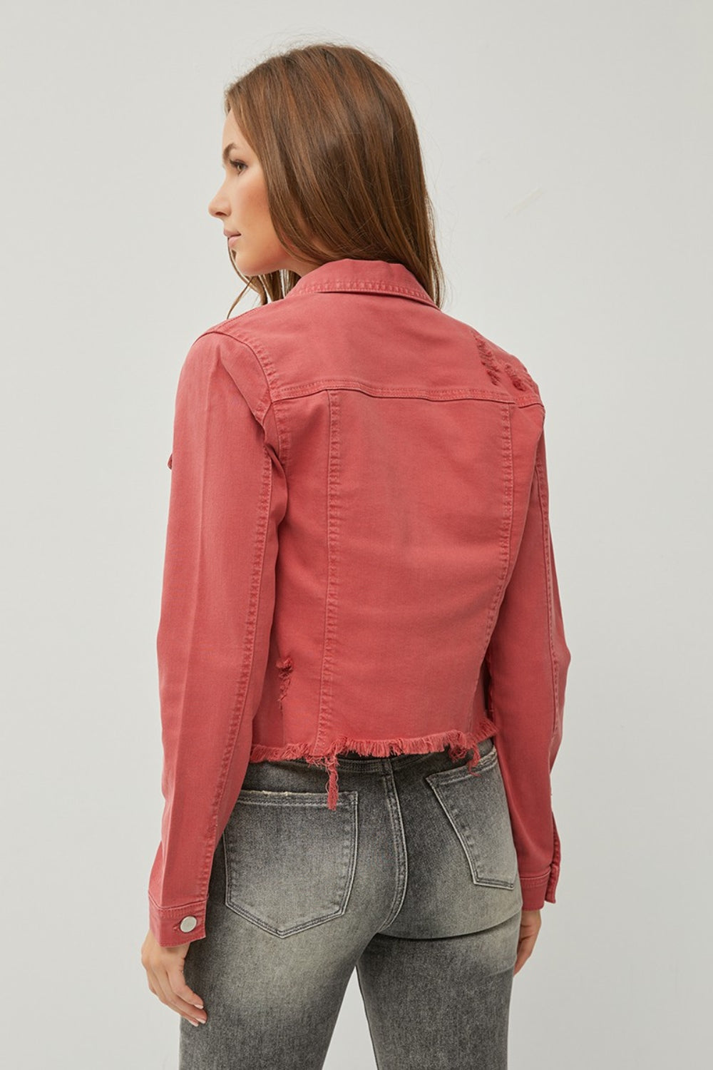 Loren Raw Hem Button Up Cropped Denim Jacket