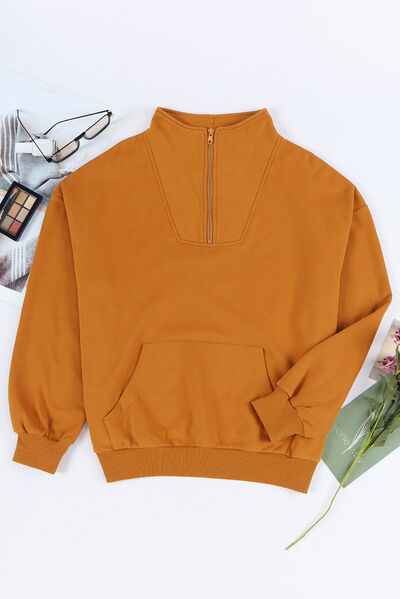 Cotton Quarter Zip Dropped Shoulder Sweatshirt