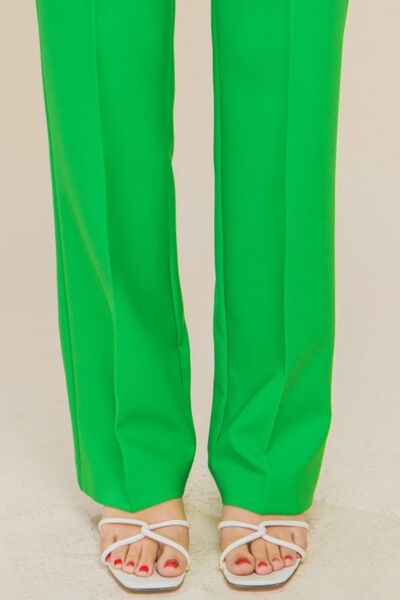 High Waist Straight Pants - Bright Deep Lim Green