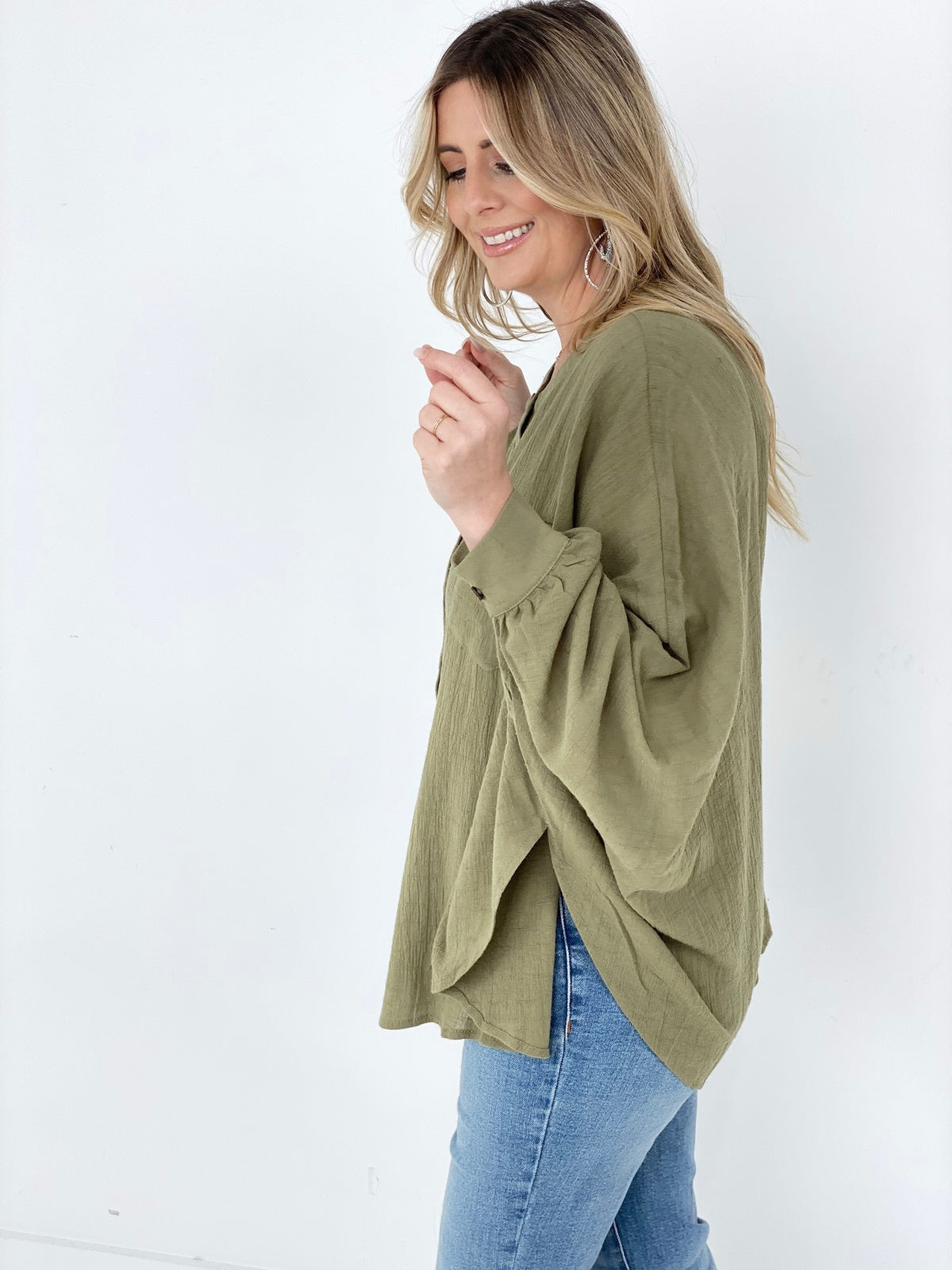 Easel Textured Cotton Linen Oversized Top