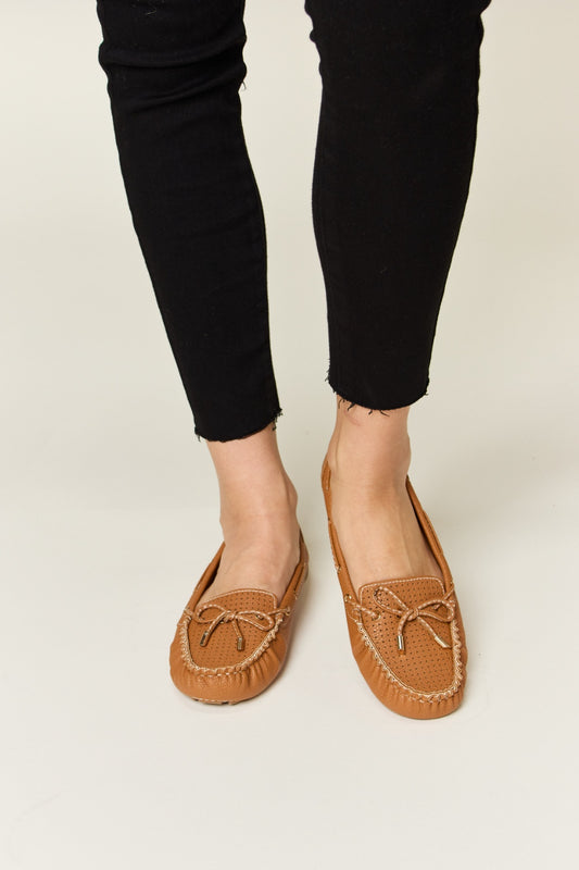 Bow Decor Flat Loafers - Tan