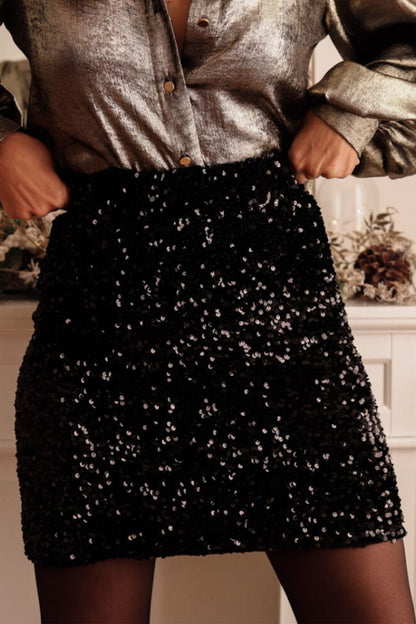 Sequin Mini Skirt - Black